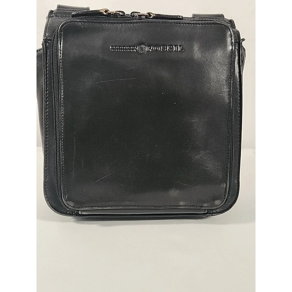 Fossil Black Leather Crossbody Bag Messenger Multi Pocket Purse Travel Organizer